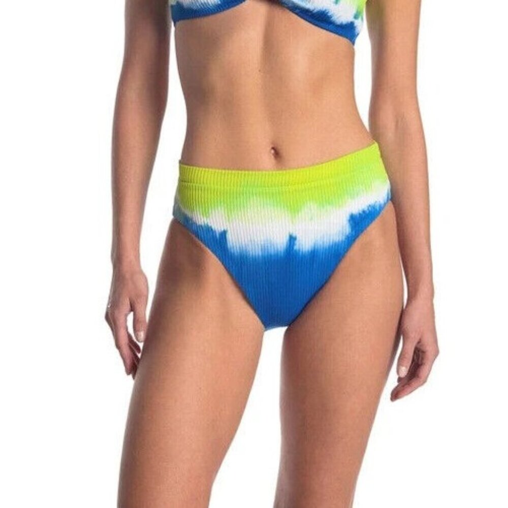 Soluna Swim NWT $74 XS Midnight High Waist Blue & Lime Tie Dye Swim Bottoms